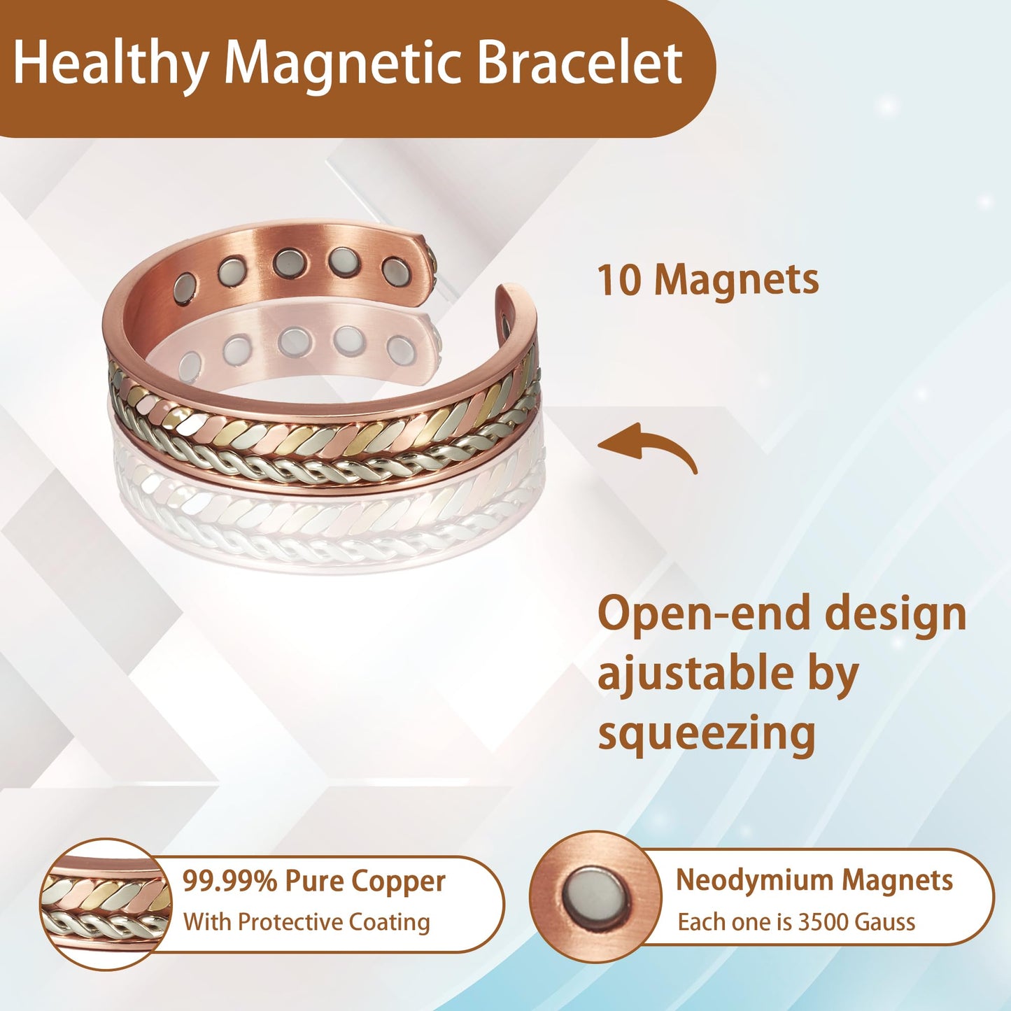 Fashion Crystal Magnetic Copper Bracelets for Women, Arthritis and Joint Pain Therapy, Wristbands for Carpal Tunnel Zircon Bracelets
