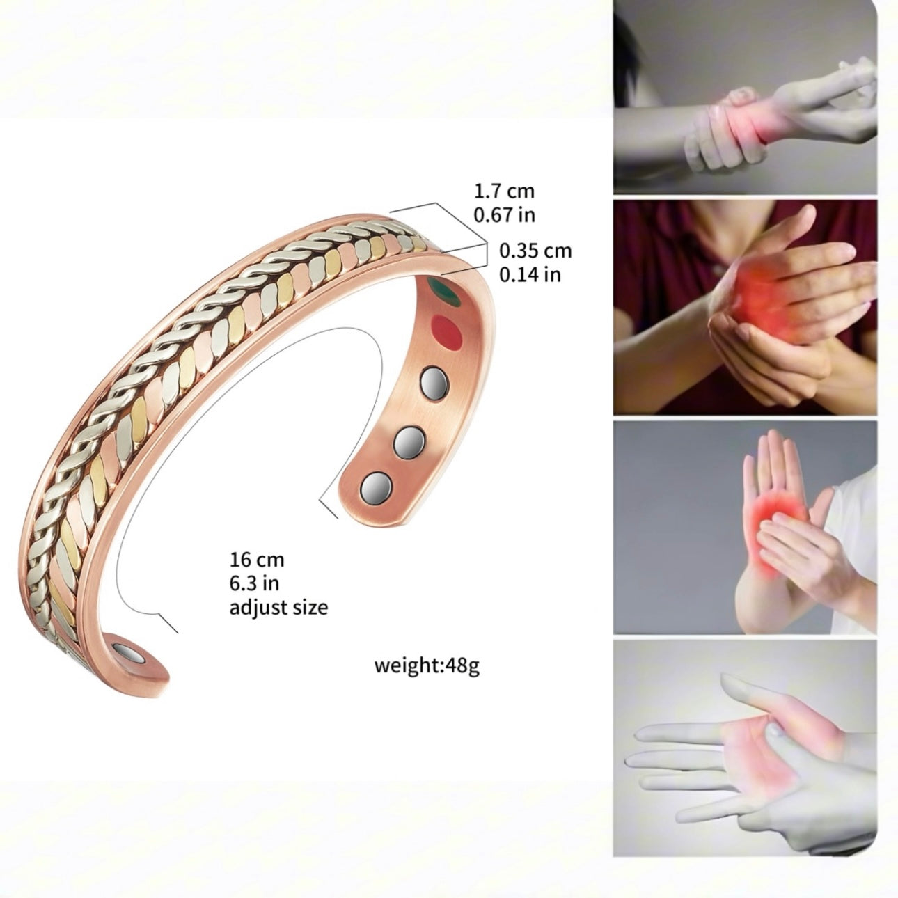 Fashion Crystal Magnetic Copper Bracelets for Women, Arthritis and Joint Pain Therapy, Wristbands for Carpal Tunnel Zircon Bracelets