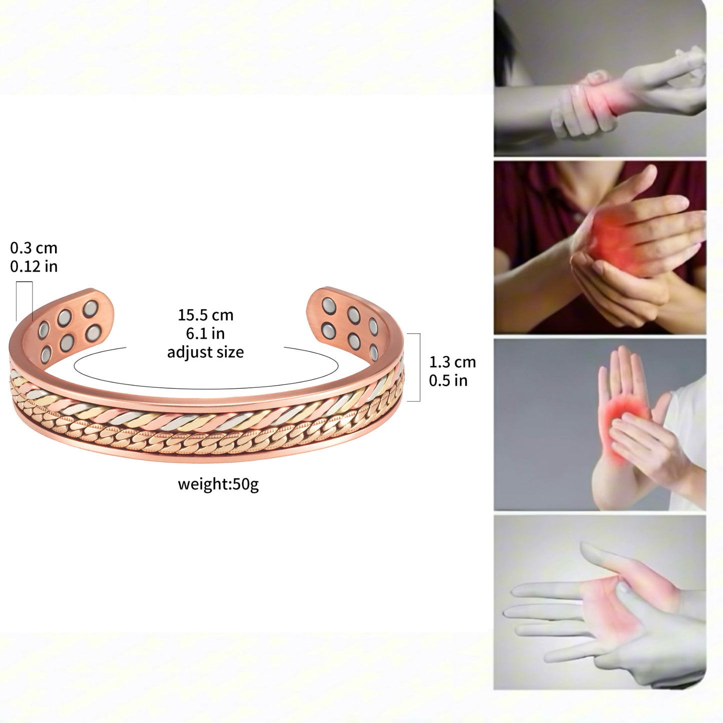 Fashion Crystal Magnetic Copper Bracelets for Women, Arthritis and Joint Pain Therapy, Wristbands for Carpal Tunnel Zircon Bracelets